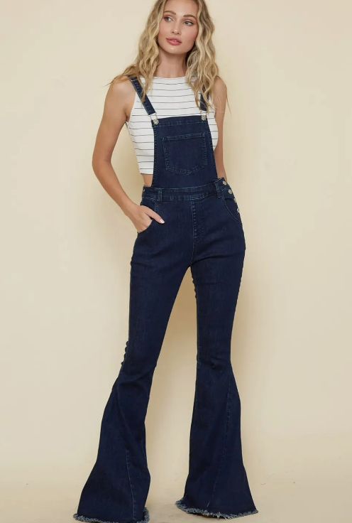 Dark Denim Flared Overall Pants