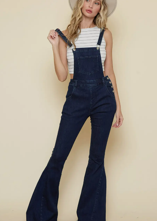 Dark Denim Flared Overall Pants