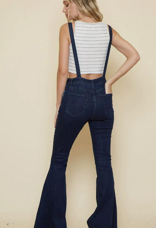 Dark Denim Flared Overall Pants