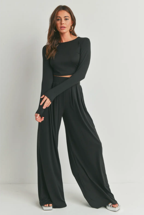 Long Sleeves Crop Top and Pants Set