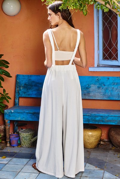 OVERALL STYLE KNIT JUMPSUIT WITH METAL HOOKS COLOR:WHITE ROMPER